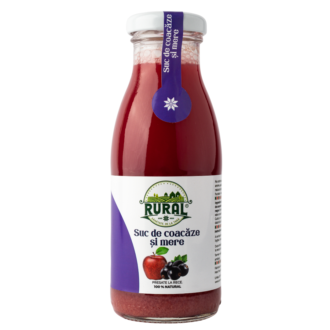 Suc de Coacăze și Mere, 100% Natural, Fără Zahăr Adăugat, Vegan, Fără Lactoză și Gluten 250ml